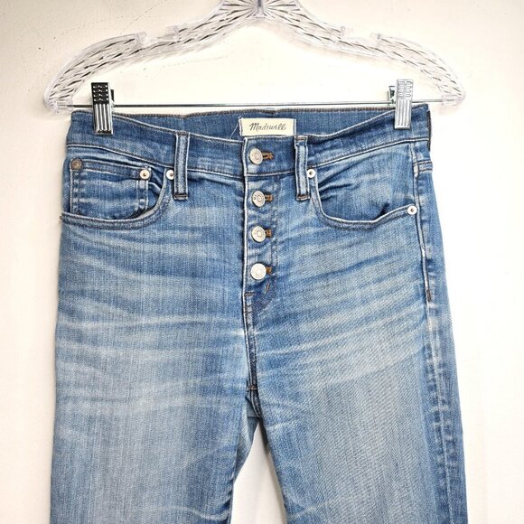 Madewell Cali Demi Boot Cut Denim Buttonfly Comfort Stretch Jeans Chewed Hem - Picture 4 of 9